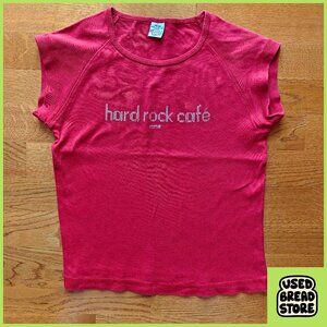 Vintage Hard Rock Cafe Rome Baby Tee T-Shirt Y2K Red Graphic Logo Juniors Medium